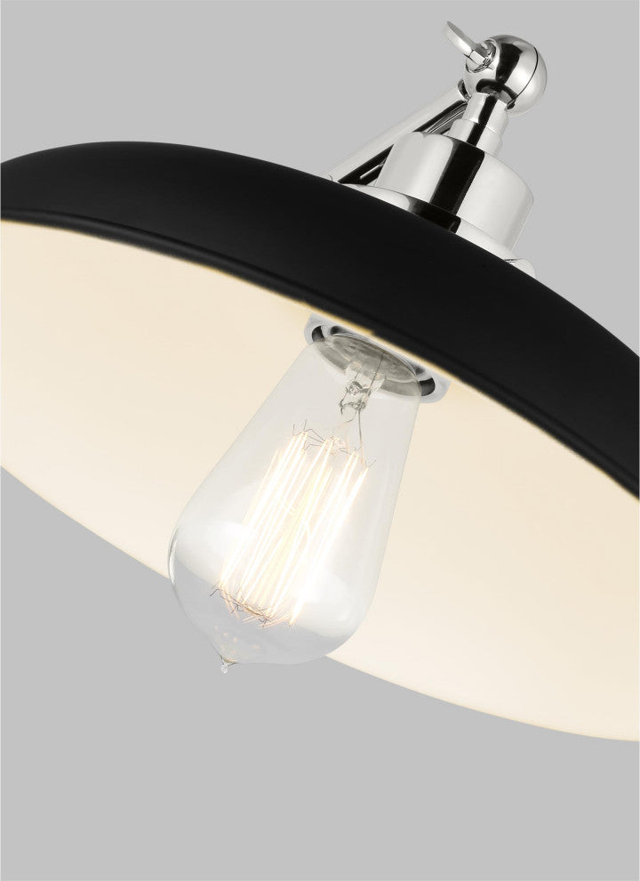 Wellfleet Single Arm Wide Task Sconce, Midnight Black and Polished Nickel