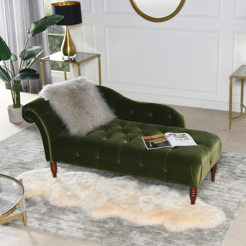 Samuel Velvet Tufted Chaise Lounge, Right-Arm Facing, Olive Green Performance Velvet