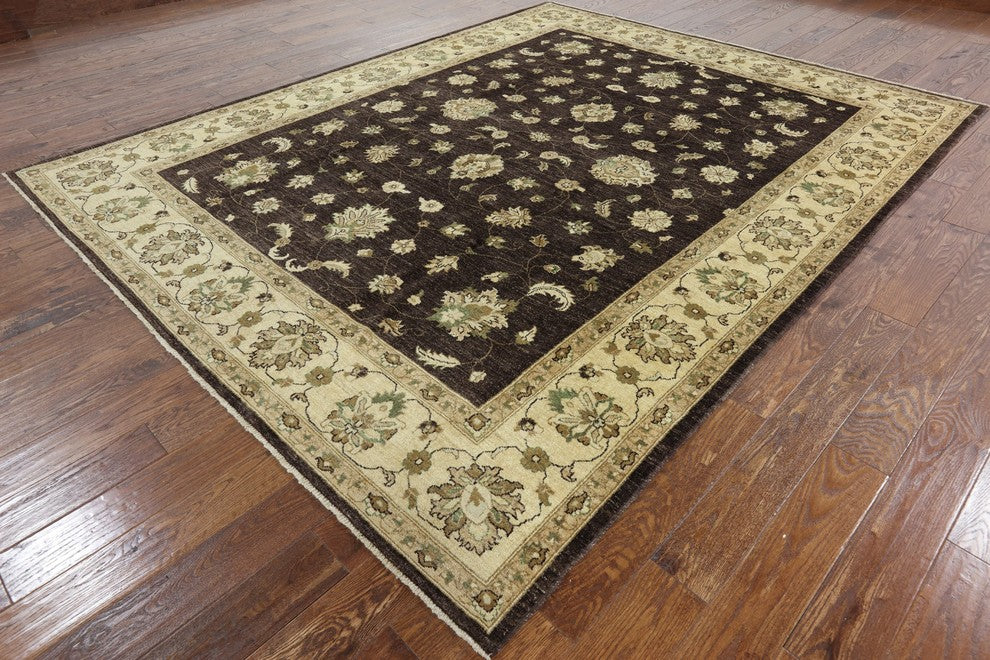 8x10 Brown Oushak Collection Peshawar Quality Chobi Hand Knotted Wool Rug H9383