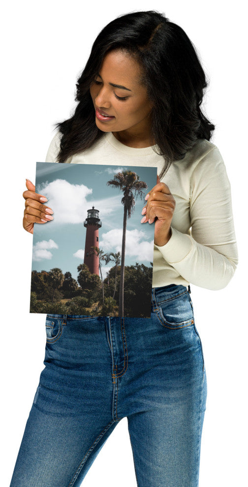 Jupiter Lighthouse Colorized Coastal Landscape Photo Unframed Wall Art Print, 8" X 10"