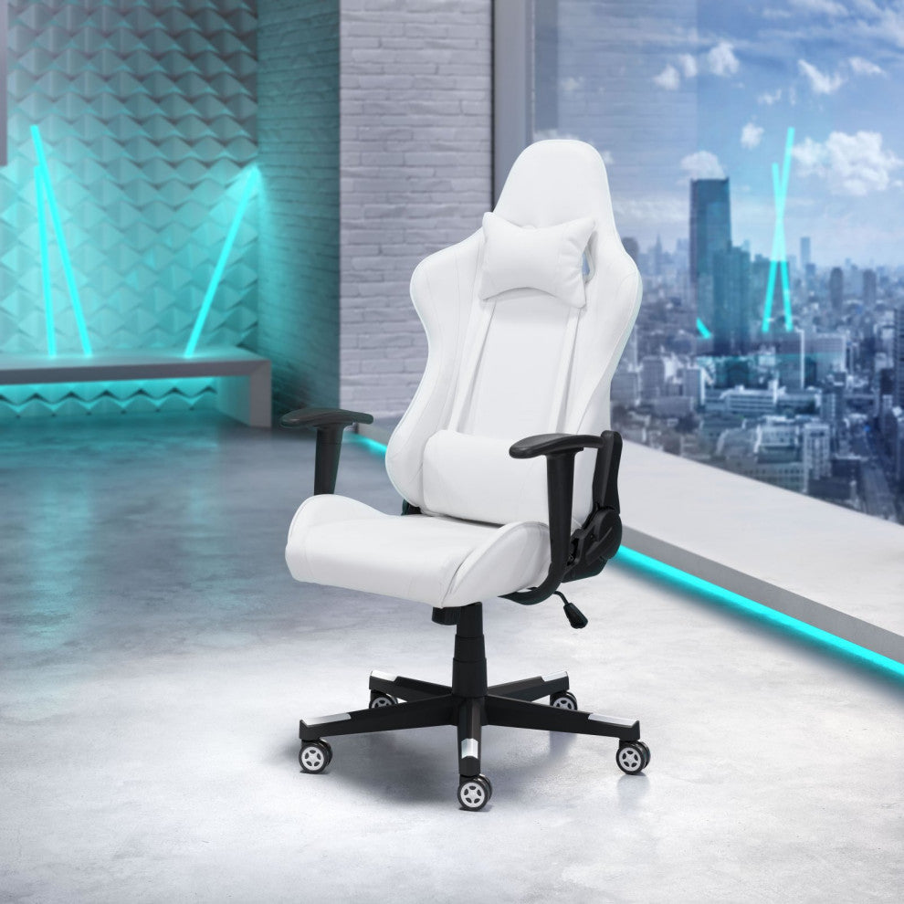 Computer Work Gaming Chair, Faux Vinyl Leather, White, Black, Home Office