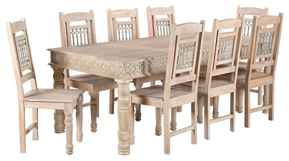 Wiley Carved Dining Table, White, 84" W