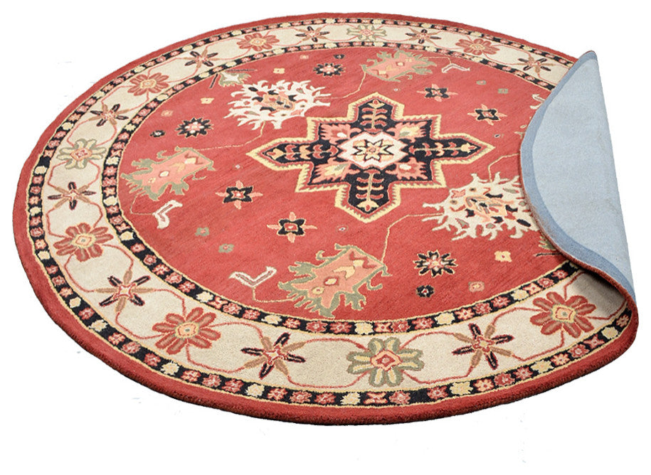 HAND TUFTED WOOL ECO-FRIENDLY AREA RUGS - Round,Red Cream,Oriental