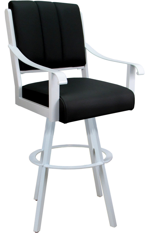 Leather Swivel Metal Bar Stool - Memphis on Warren Base, Black Leather on White, 34"