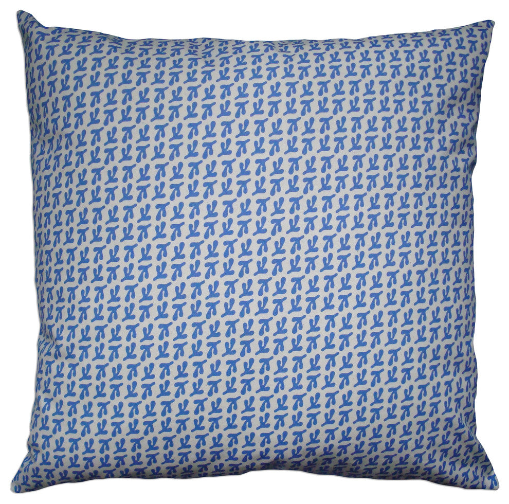 "Bird's Feet" Hand-Printed Canvas Pillow, Cornflower, 22x22