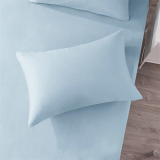 Soft Luxury Pastel Baby Blue Cotton Fitted Sheet & w/Pillow Cases Set, King