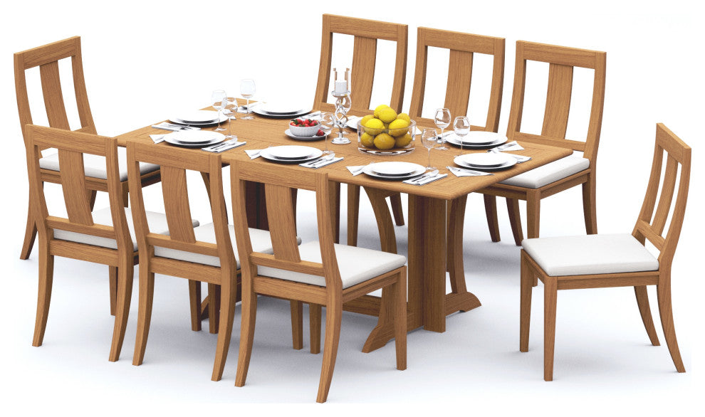 9-Piece Outdoor Patio Teak Dining Set: 69" Warwick Table, 8 Osbo Armless Chairs