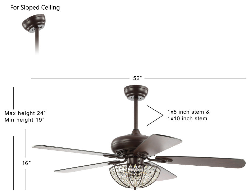 Joanna 52" 3-Light LED Ceiling Fan With Remote, Oil Rubbed Bronze