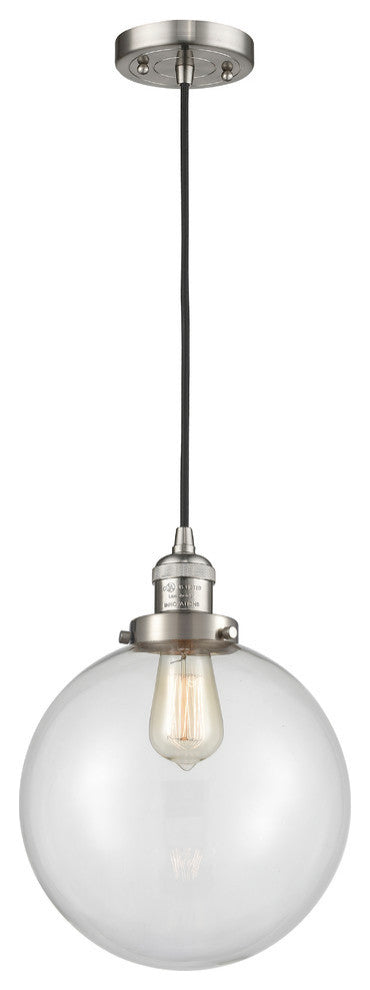 X-Large Beacon 1-Light Mini Pendant, Brushed Satin Nickel, Clear