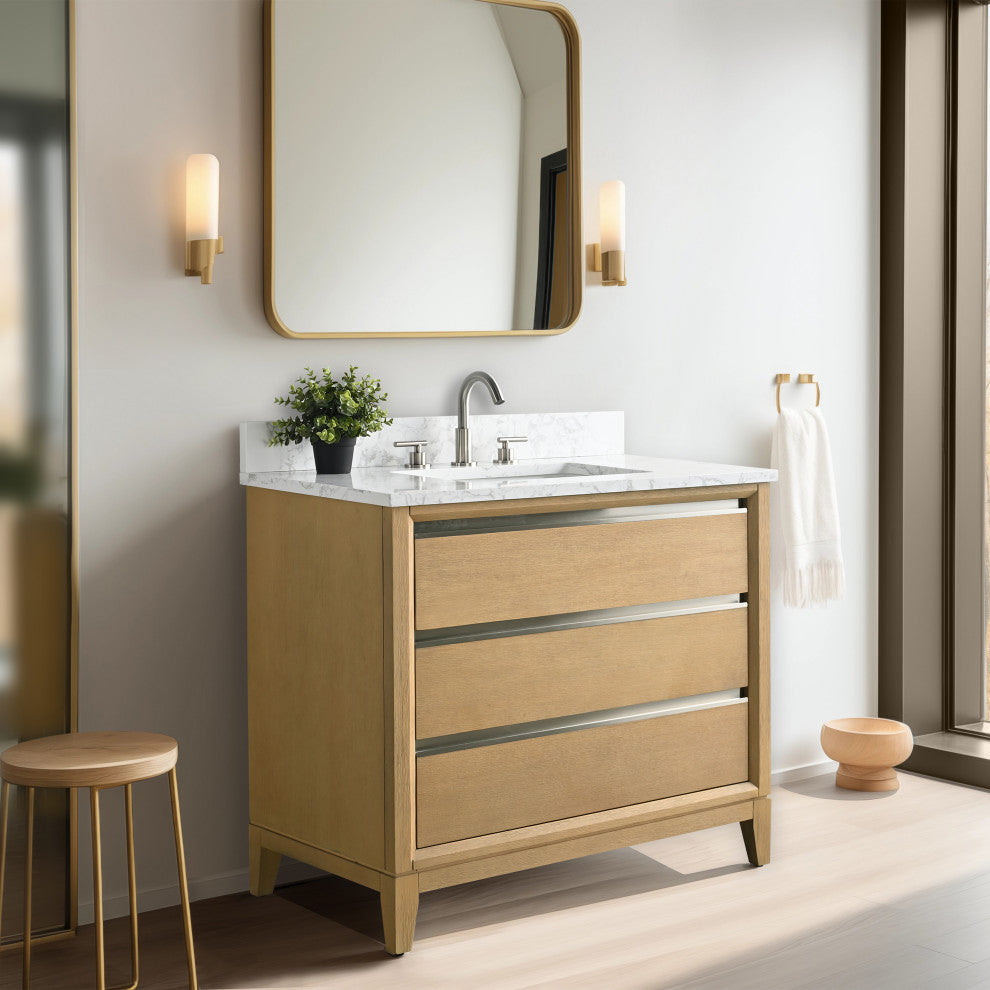 Vanity Art Bathroom Vanity With Sink, Natural Oak, 36" Single