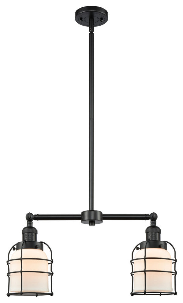2-Light Small Bell Cage 22" Chandelier, Matte Black, Glass: Matte White Cased