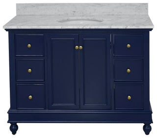 Bella 48" Bathroom Vanity, Royal Blue, Carrara Marble