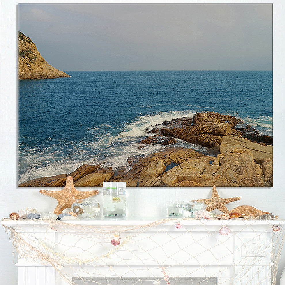 "Blurred Waters in Hong Kong Beach" Seashore Canvas Art, 40"x20"