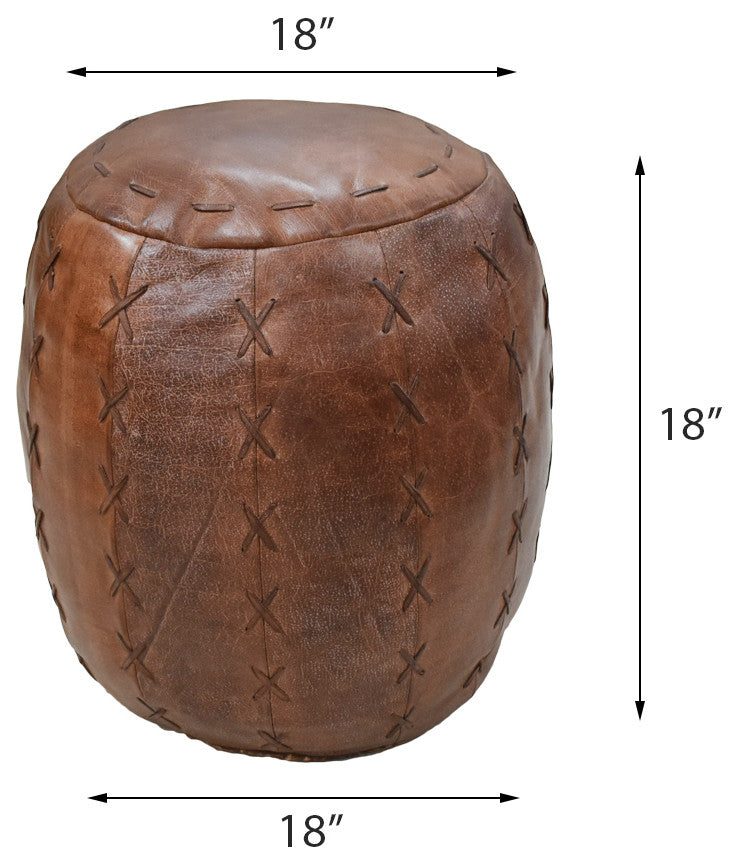 Solid Handmade Leather Pouf, 14x14x14