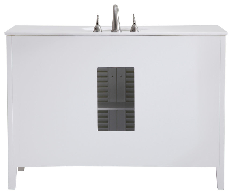 48" Single Bathroom Vanity, White With Ivory White Engineered Marble