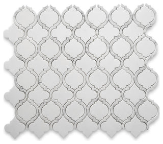Thassos White Marble Arabesque Baroque Lantern Waterjet Tile Polished, 1 sheet