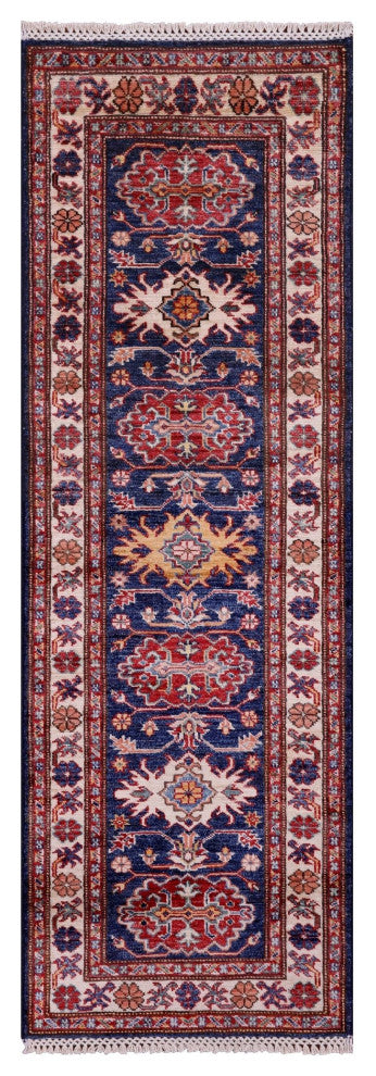 Runner Super Kazak Geometric Handmade Wool Rug 1' 10" X 5' 9" Q10294