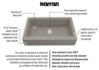 Karran Retrofit Farmhouse Quartz 34" Single Bowl Sink Kit, Concrete