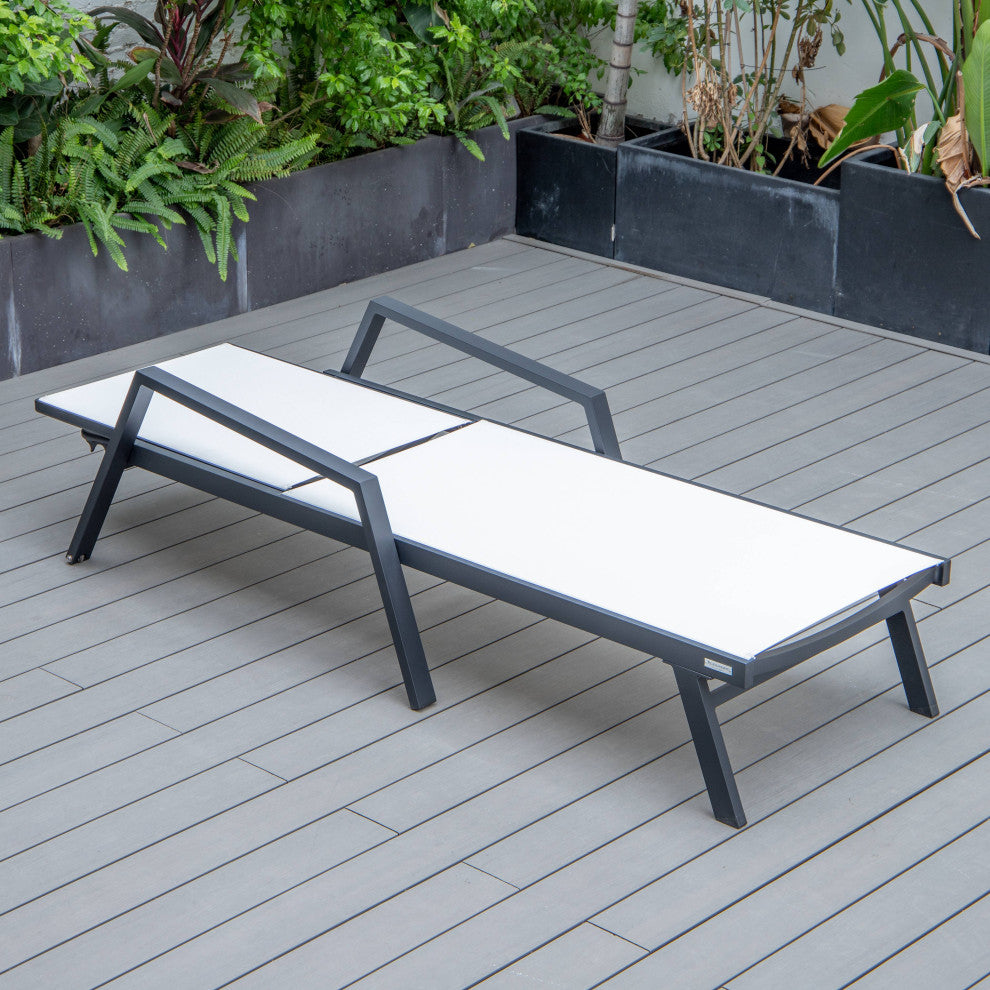 LeisureMod Marlin Outdoor Patio Stackable Chaise Lounge Chair With Armrests, White