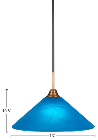 Paramount 1-Light Mini Pendant, Matte Black & Brass, 16" Blue Italian Glass