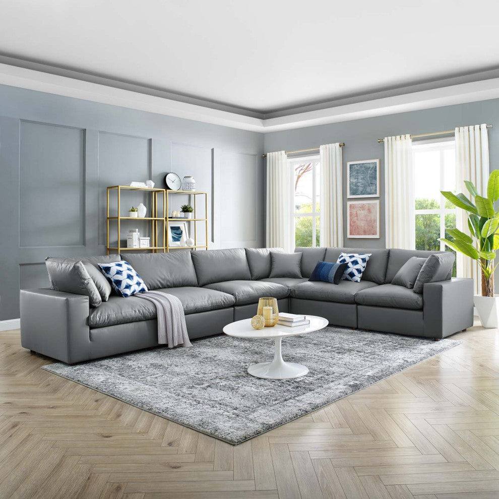 Sectional Sofa Set, Faux Vegan Leather, Gray, Modern, Lounge Hospitality