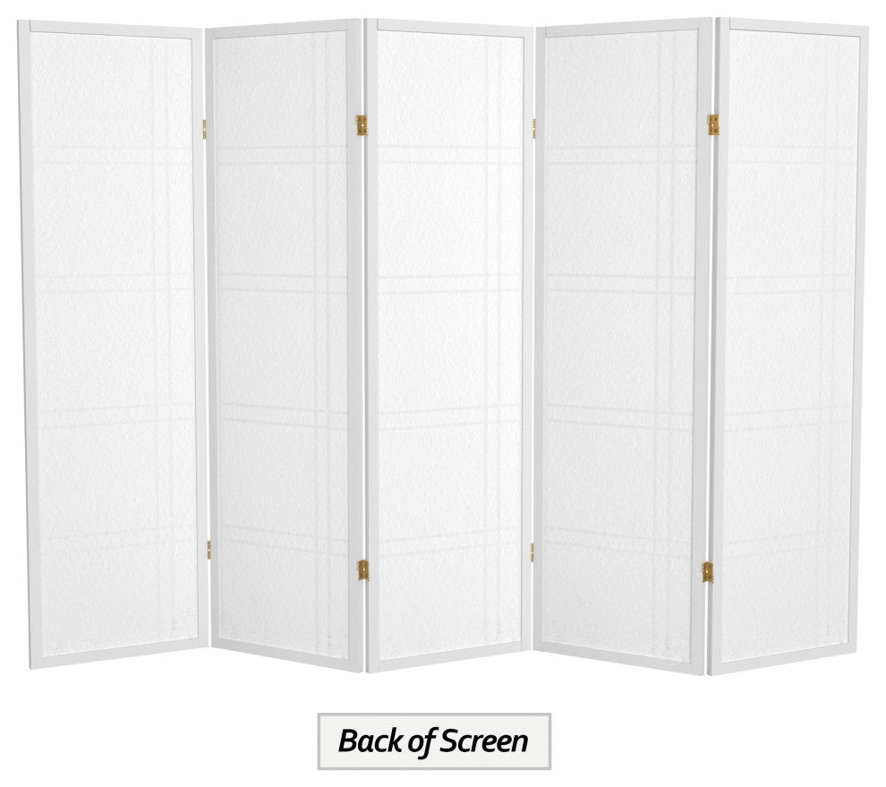 5' Tall Double Cross Shoji Screen, White, 5 Panels