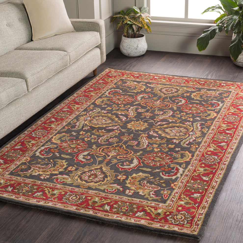 Middleton Traditional Bright Red, Charcoal Area Rug, 2'x3'