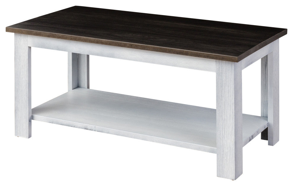 Logan Traditional 40" Wide Coffee Table with Shelf, White/ Espresso