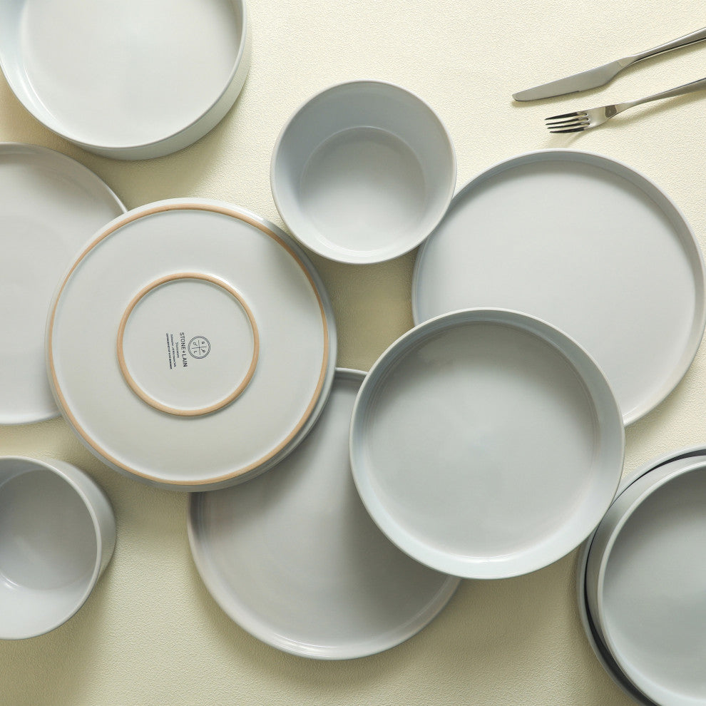 Stone Lain Celina Stoneware Dinnerware Set, Cereal and Dinner Bowls, White, 24-Piece