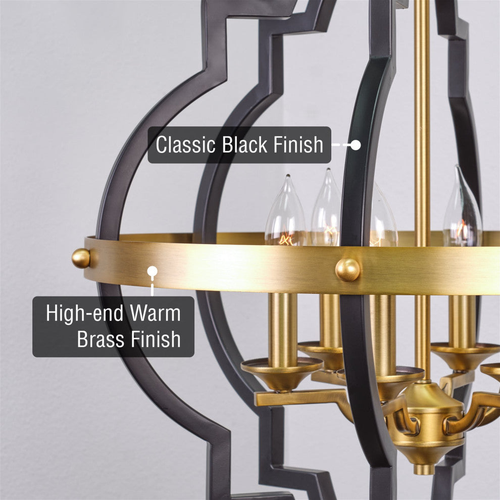 Kira Home Capistrano 28" 6-Light Rustic Farmhouse Chandelier, Warm Brass + Black