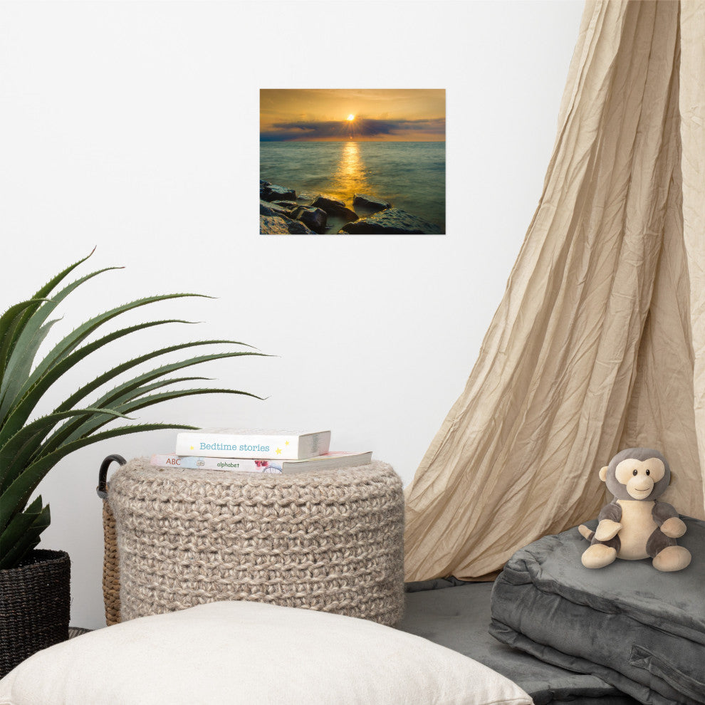 Sunset On Ocean, Sea, Beach Landscape Photo Unframed Wall Art Print, 11" X 14"
