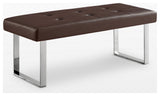 Dolores PU Leather Button Tufted Chrome Steel Square Leg Bench, Brown