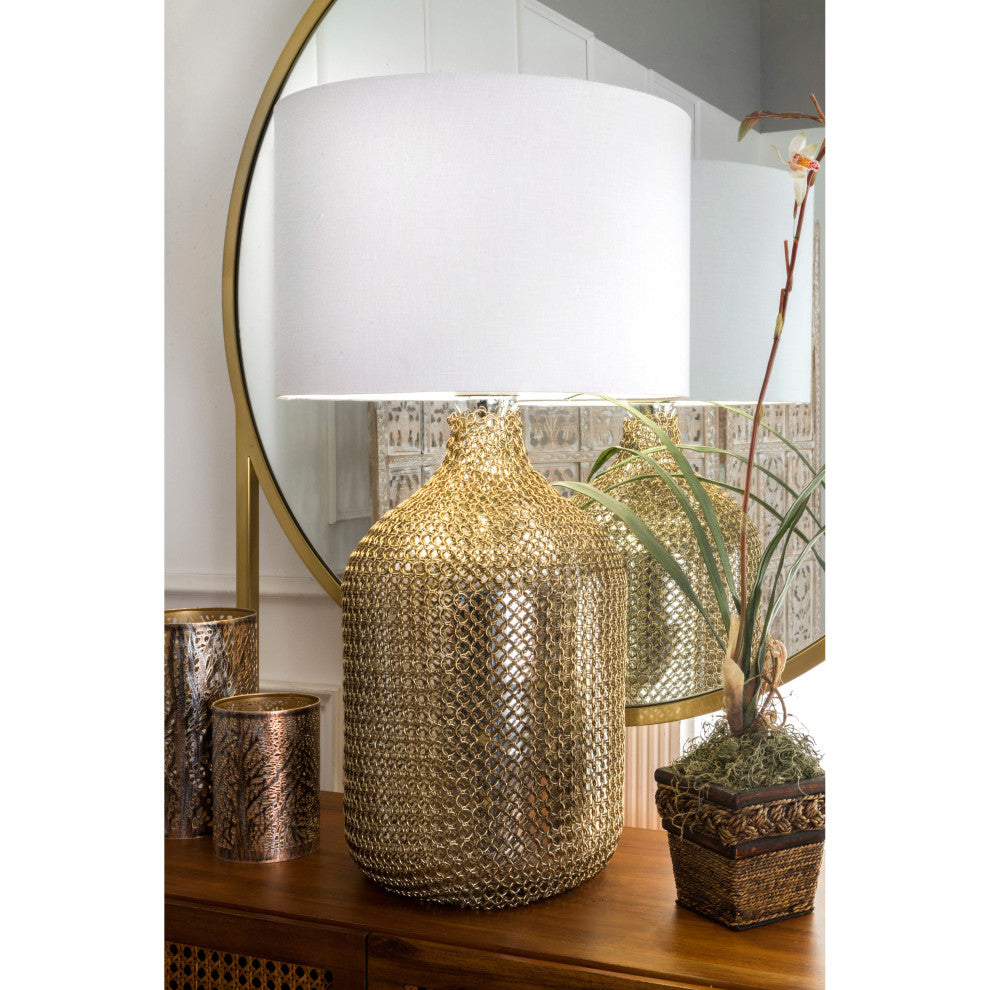 Nuloom Gold Chained Glass and Iron Cotton Shade Clear Finish 3-Way Switch