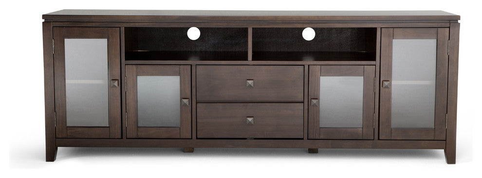 Solid Wood 72 Inch Wide Tv Media Stand And In Mahogany Brown For Tvs Up To 80"