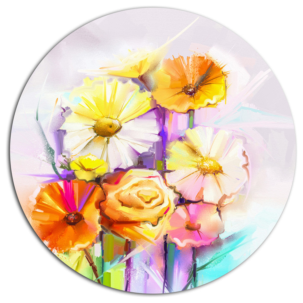 Yellow Pink Gerbera And Rose Bouquet, Floral Round Wall Art, 23"