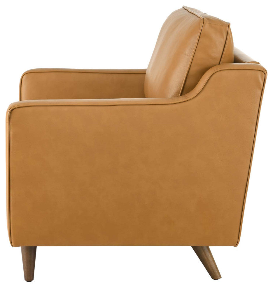 Armchair Accent Chair, Tan, Leather, French, Mid Century Hotel Lounge Cafe