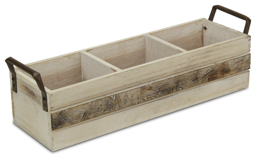 Rectangular Wood Storage, 3-Compartment, Light Brown