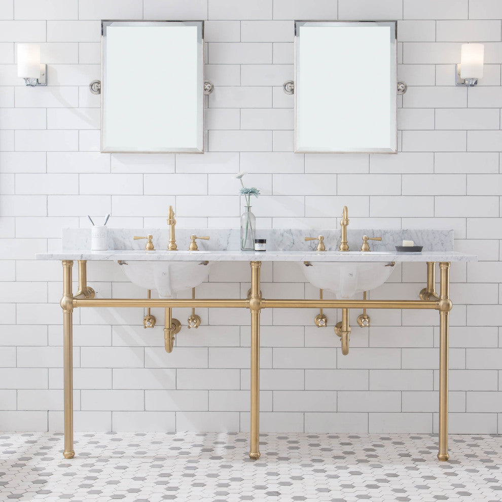 Embassy 72" Double Wash Stand, P-Trap, Countertop With Basin, Faucet, Mirror