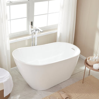Vanity Art Freestanding Acrylic Soaking Bathtub, White/Integrated Overflow, 55"