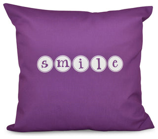 20"x20" Smile, Word Print Pillow, Purple