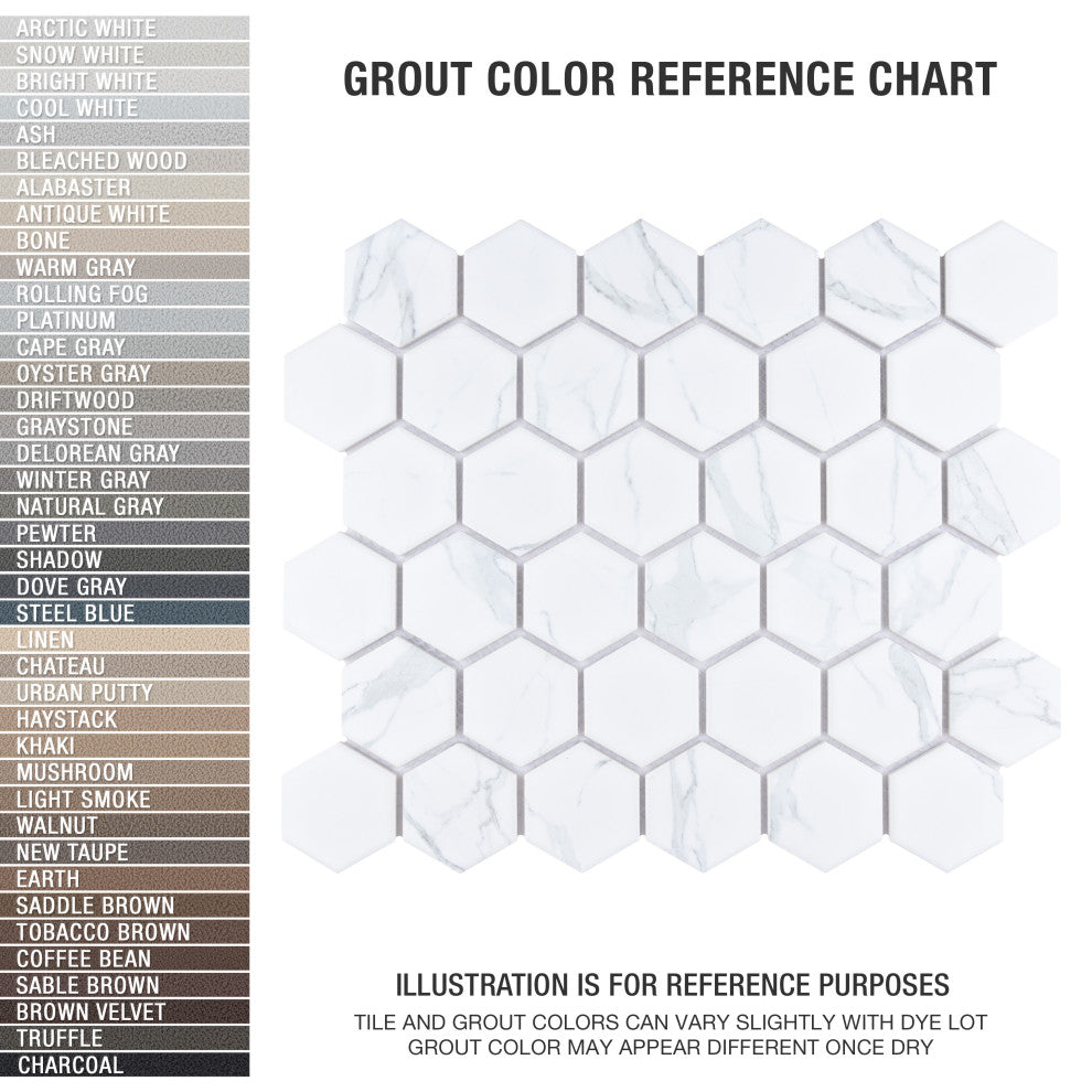 Carrione 2" Hex Matte Carrara Porcelain Floor and Wall Tile