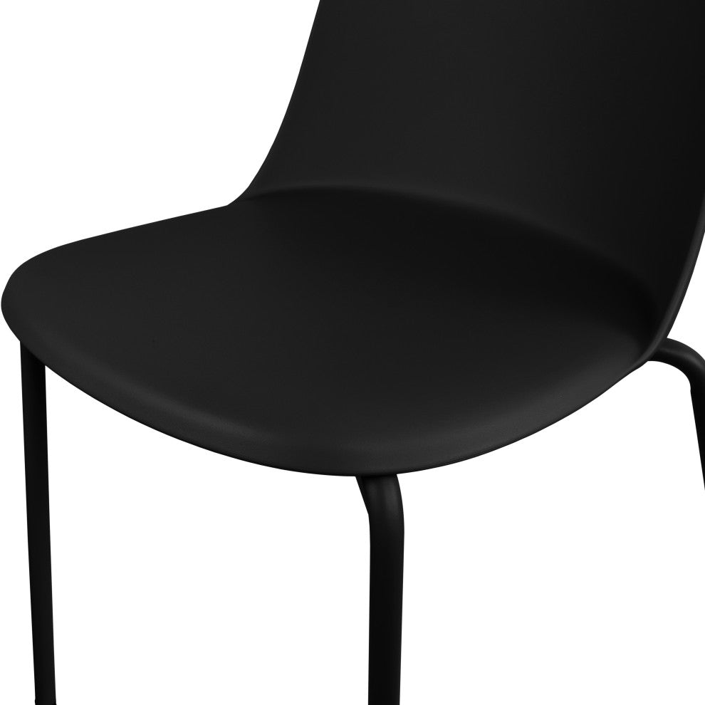 Set of 2 Modern Dining Side Chairs with Armless Plastic Seat and Metal Legs, Black