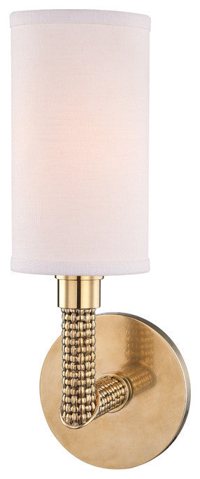 Dubois, 1-Light Wall Sconce, Aged Brass Finish, Off White Linen Shade
