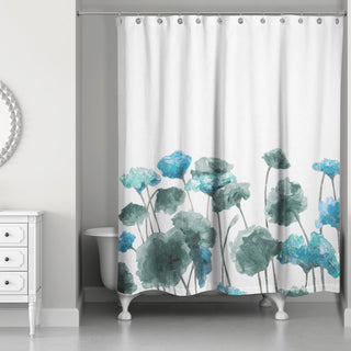 Blue Painted Flowers 71x74 Shower Curtain