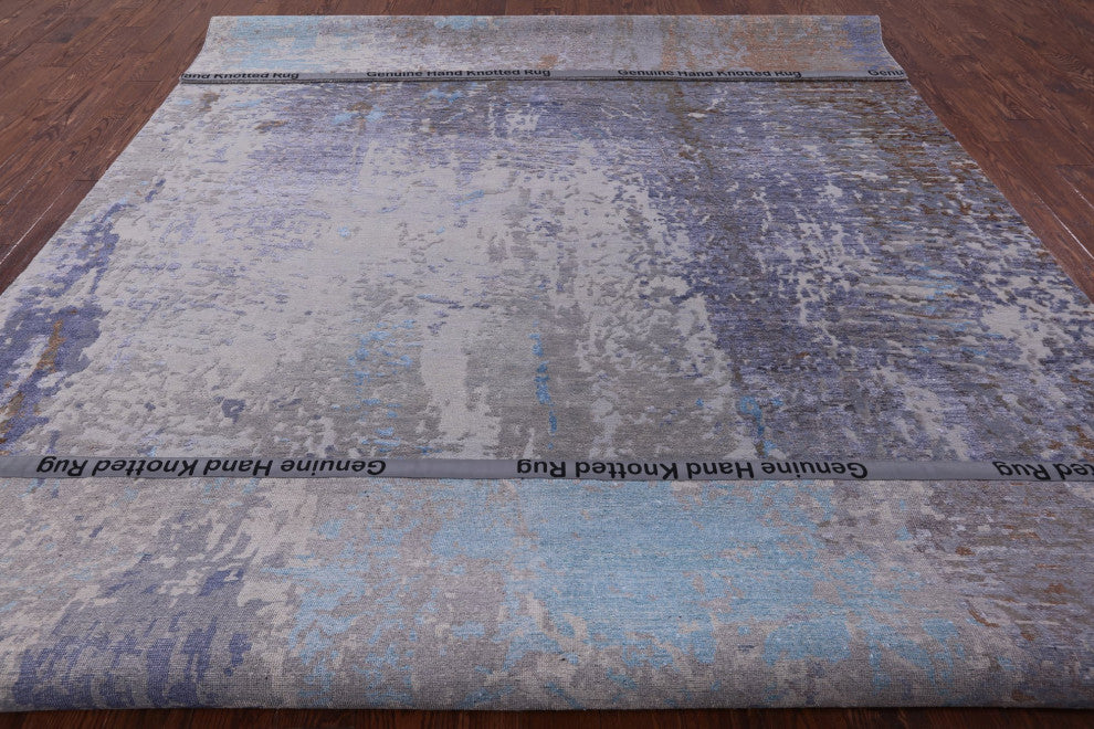 9' 0" X 12' 2" Hand Knotted Wool and Silk Modern Rug Q7239