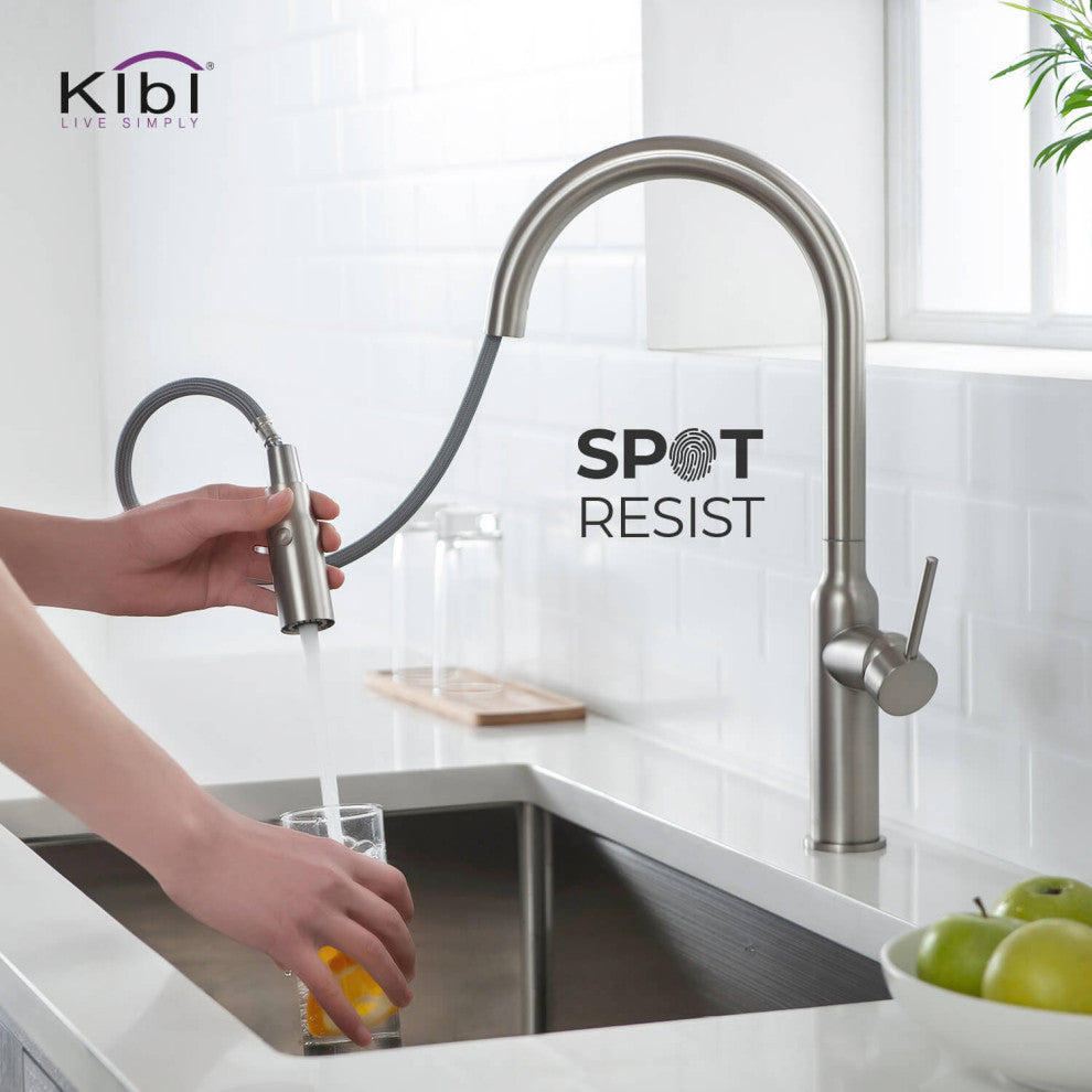 KIBI Hilo Single Handle Pull Down Kitchen Faucet, Brush Nickel, W/ Soa
