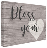 Bless Your Heart Grey Planked Texture Script Typography Canvas, 24"x30"