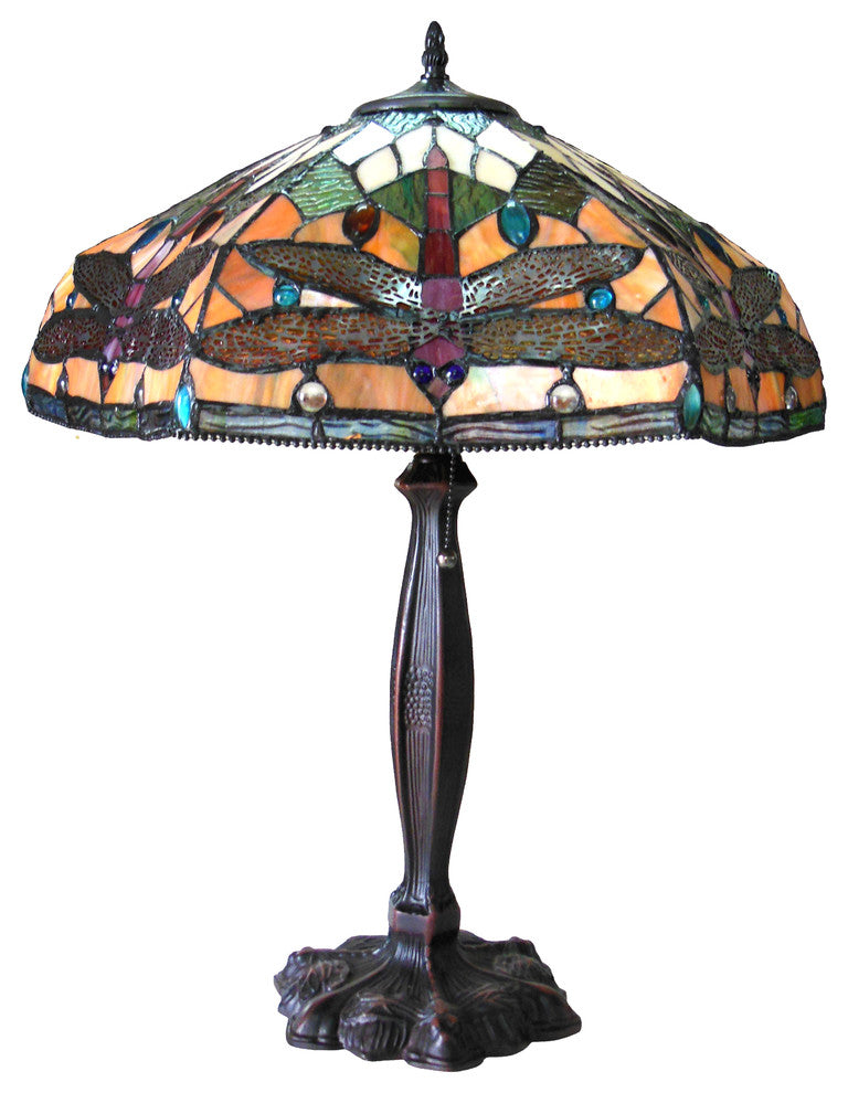 PANTALA Tiffany-style 2 Light Dragonfly Table Lamp 18inches Shade