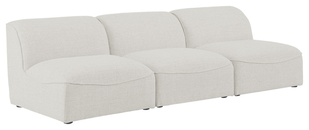 Miramar Linen Textured Fabric Upholstered 3-Piece Modular Sofa, Cream
