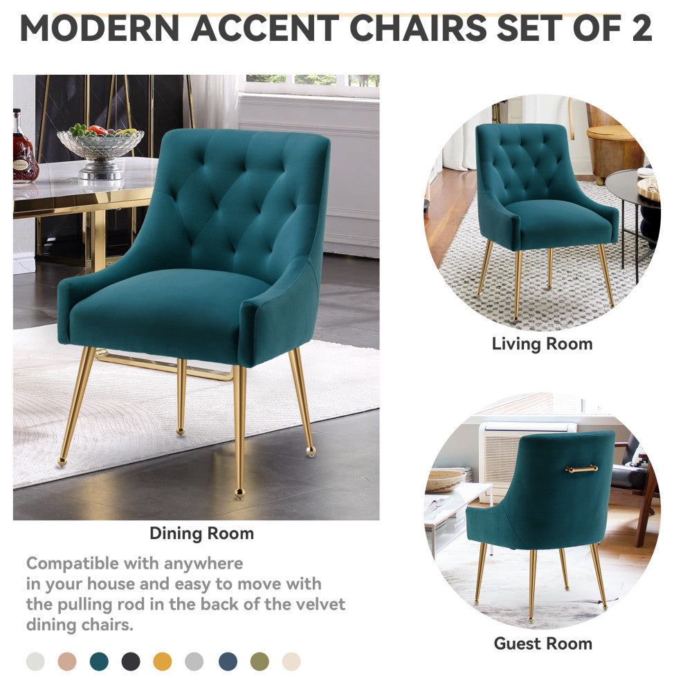 SEYNAR Elegant Velvet Dining Chairs Set of 2, Tufted Upholstered Accent Chair, Teal